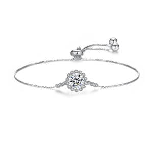NOVAMART Fine 1 Ct Round Moissanite <b>Bracelet</b> 925 Sterling <b>Silver</b> with Adjustable Flower Pattern Elegant Women's <b>Bangles</b> Wholesal - Product Image 1