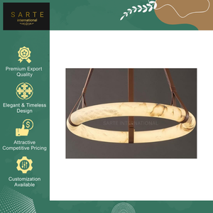 Lustre suspendu rond en albâtre naturel, fait main, écologique, personnalisé, moderne, pour salon, décoration d'hôtel - Product Image 5