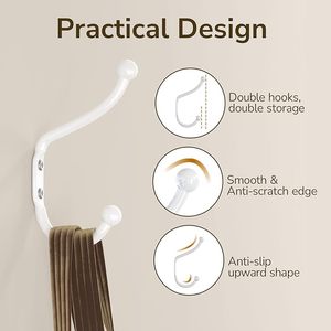 Rustic <b>Chrome</b> Wall <b>Hooks</b> Heavy Duty White Metal Coat <b>Hook</b> Wall Mount Hanging Rails for Clothes Premium Quality Product - Product Image 2
