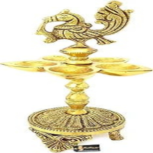 8,5 pulgadas Pavo Real étnico tallado latón Diya cinco patas talladas para Puja regalos de inauguración Diwali decoraciones hechas a mano Metal - Product Image 2