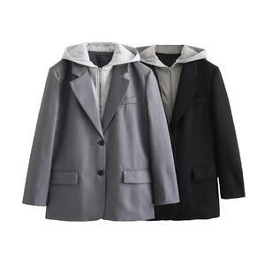 2025 invierno nuevo producto moda femenina, abrigo de traje empalmado con capucha informal y versátil - Product Image 2