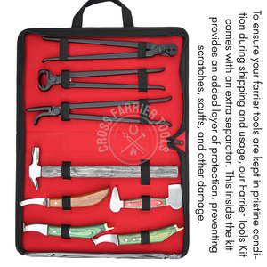 Kit d'outils de maréchal-ferrant avec étui double compartiment, extracteur de sabots, pince de maréchal-ferrant, pince de précision, marteau de forgeron, couteaux à sabots à embout en laiton vert - Product Image 2