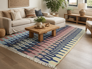 Tapis Kilim en Coton Fait Main, Style Bohème, à Maillons Entrelacés, Dhurrie, Tapis de Sol avec Franges pour Chambre et Salon - Product Image 4