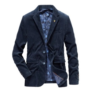 Blazers de pana de lujo para hombre, traje informal ajustado, vestido de oficina social de negocios, abrigo, chaqueta de calle de Color sólido - Product Image 2