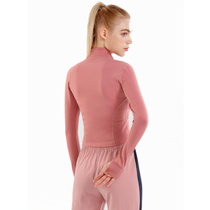 Respirant coupe régulière entraînement Gym Fitness ensemble Bbl printemps Yoga hauts courts dames course Zip Sport femmes vestes Jogging porter - Product Image 5