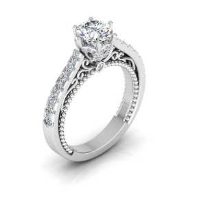 Anillo de compromiso de moissanita con halo oculto estilo catedral antiguo - Product Image 6