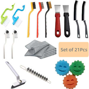21 pezzi piccolo Set per la pulizia della casa con fessure a setole dure spazzola per la pulizia con manico lungo stracci per il lavaggio del filo per fessure del pavimento - Product Image 1