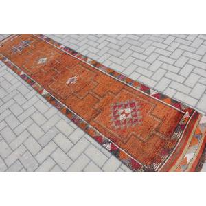 Alfombra Kilim turca Vintage 2,5X10,6 pies naranja gris tejido plano alfombra de yute respaldo de látex para adolescentes patrón de retazos diseño de pasillo - Product Image 4