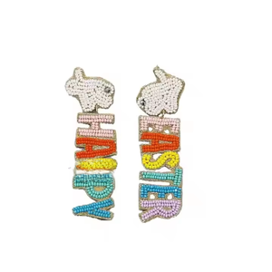 Pendientes de Pascua hechos a mano con cuentas de semillas para mujer, joyería colgante de conejito y huevo colorido, regalo al por mayor de estilo clásico - Product Image 4