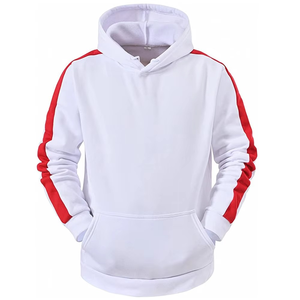 Conjunto de chándal de rayas blancas y rojas para hombre Logotipo personalizado Sudadera con capucha de dos piezas y pantalones para correr Ropa deportiva de lana Traje de gimnasio OEM ODM - Product Image 2