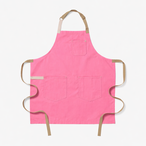 Pink Heavy Duty Reusable Bib <b>Apron</b> with Three Pockets Cotton Woven Machine Washable for Cleaning Supplies Daily Use - Product Image 1