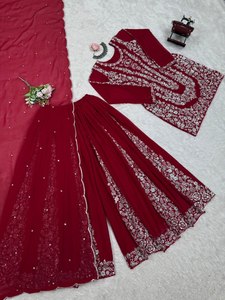 Elegante Georgette Plazo Set Hilo y trabajo de secuencia con Micro Dupatta interior Longitud 2,2 metros Tamaños M a XXL Plus 3XL Margen - Product Image 4