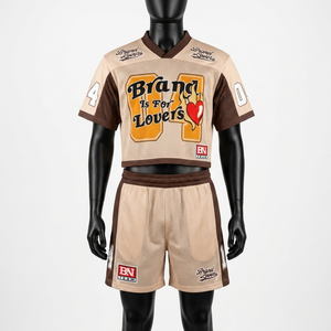 Women <b>mesh</b> jersey short <b>set</b> 180 GSM breathable polyester cream brown contrast panel sublimation custom logo <b>set</b> Women's <b>Sets</b> - Product Image 1