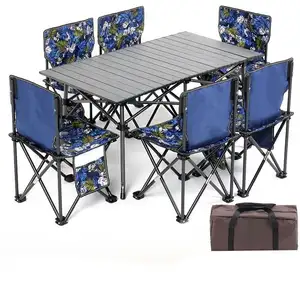 Portable Custom Folding Camping Table And Chair Set Aluminum Outdoor Bbq Table Chair Sets For Camping Picnic Activities