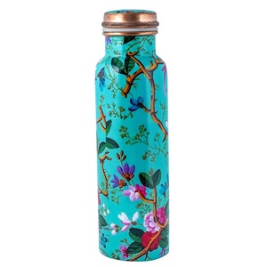 Bouteille d'eau en bois peinte à la main à motif floral turquoise - Design moderne et durable pour la maison, le bureau et l'école - Product Image 4