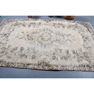 พรมตุรกีวินเทจขนแกะสีเบจสีน้ำตาล5.4 x 9.1ft เป็นมิตรต่อสิ่งแวดล้อมผ้าถักแบบแบนลายเย็บปะติดปะต่อกันตกแต่งห้องรับแขกห้องโถง - Product Image 3