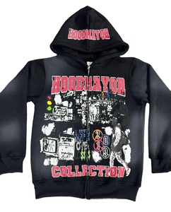 Fabrication de pulls à capuche surdimensionnés 500gsm 100% coton délavés à l'acide pour hommes sérigraphiés sweat à capuche de haute qualité pour hommes - Product Image 1