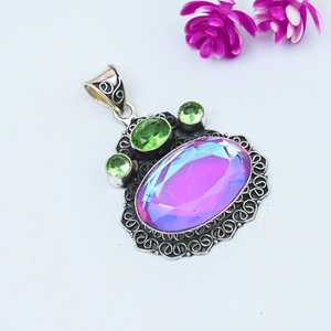 Pendentif en topaze mystique rose, argent sterling 925, collier en pierres précieuses fait à la main, cadeau pour la meilleure amie, femme - Product Image 6