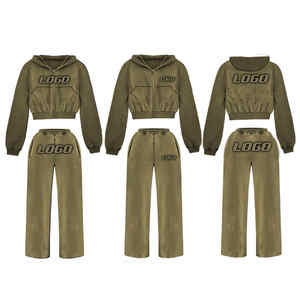 Sudadera con capucha corta de algodón con logotipo personalizado para mujer, sudadera lisa de gran tamaño, Conjunto de sudadera recortada, sudaderas con capucha personalizadas para mujer - Product Image 3