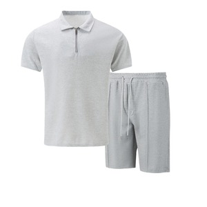 Nuevo conjunto de pantalones cortos de diseño elegante para hombres Conjunto de camisa de pantalones cortos transpirables de alta calidad 100% algodón Conjuntos de camisetas con cremallera al por mayor - Product Image 5