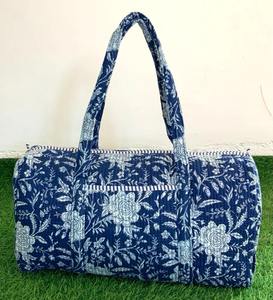กระเป๋าดัฟเฟิลบล็อกผ้าฝ้ายทำด้วยมือลายดอกไม้สีฟ้าหรูหราสบายๆสำหรับการเดินทางในสัปดาห์สัปดาห์ท่องเที่ยวยิมโยคะผ้าแคนธาความจุขนาดใหญ่ทนทาน - Product Image 3