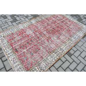 4.7x7.6 ft Vintage Turkish Rug, Area Rug, <b>Red</b> Blue Bordered <b>Wool</b> Rug - Product Image 2