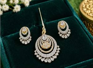 Parure de bijoux ethniques TISHYA DIAMOND plaqué or avec zircon taille brillant, motif fleur, boucles d'oreilles et collier pour femme, en alliage de cuivre, idéale pour mariage - Product Image 2