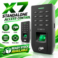 Kontrol Akses Sidik Jari, Kartu RFID, dan Keypad PIN Mandiri untuk Pintu Tunggal Toko dengan Relay dan Tombol Keluar