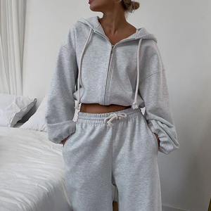 Dernière conception d'ensemble de sport personnalisé pour femmes automne ensemble de sport vierge pour femmes 100% coton ensemble de sport à capuche et pantalon - Product Image 3