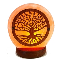 Lámpara de Sal Rosa del Himalaya Hecha a Mano de 600g con Diseño de Árbol Tallado, Bombilla LED RGB de 1W, Base de Madera, Iluminación Interior/Wellness, 5MQ