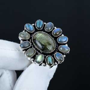 Floral Design Trending Solid 925 Sterling Silver Handmade Wedding <b>Rings</b> Natural <b>Labradorite</b> Flower Shape Gemstone Party Classic - Product Image 3