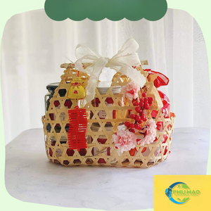 CESTA DE REGALO DE BAMBÚ multiusos con hermosos patrones de flores hecha a mano con cesta de cuidado para embalaje de regalo - Product Image 5