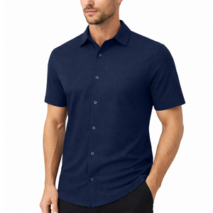 Camisa Casual de Manga Corta para Hombre, Tejida, con Botones, Elástica, 60% Algodón/40% Poliéster, Verano (Tallas S-3XL) - Product Image 2