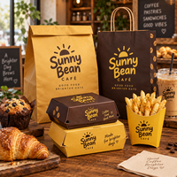 Ensemble d'emballages personnalisés pour café AT PACK avec sac en papier imprimé avec logo, boîte à hamburger et emballage pour plats à emporter pour les cafés
