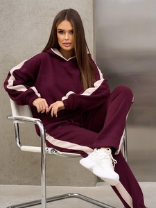 Conjunto Deportivo de Felpa de Poliéster de Alta Calidad para Mujer, Sudadera Holgada con Cuello Redondo y Pantalones Deportivos, Chándal Personalizado Liso - Product Image 1
