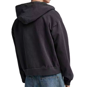 Custom Distress Embroidery Hoodie Streetwear Boxy Acid Wash <b>Cropped</b> <b>Zip</b> <b>Up</b> Hoodies - Product Image 3