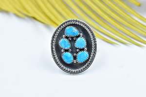 Handmade Blue Rich <b>Turquoise</b> and Sterling Silver Adjustable Cluster <b>Ring</b> for Women - Product Image 5