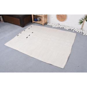 Tapis Kilim turc 4,9x5,3 pi (150x163 cm), tapis oriental vintage blanc - Product Image 3
