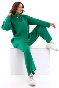 Conjunto de chándal de dos piezas de punto para mujer, conjunto de suéter y pantalón de gran tamaño de cuello alto liso de alta calidad, prendas de punto con textura suave - Product Image 6