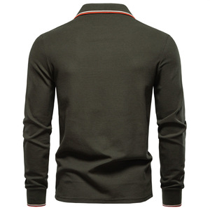 Meilleure vente automne hommes Polo col sweat à manches longues Polo couleur unie décontracté coton Spandex pull col rabattu - Product Image 4