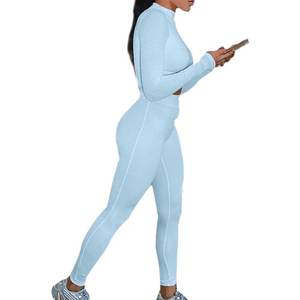 Conjuntos de entrenamiento de cintura media sólidos hechos a medida de alta calidad para mujer, traje de Yoga sin costuras, chándal, mallas de Yoga, conjunto de gimnasio - Product Image 6