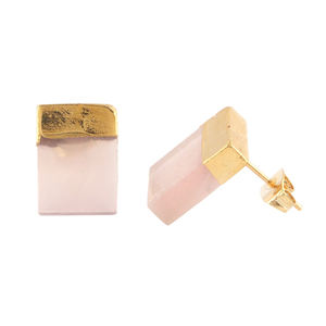 Pendientes de tuerca de oro medio amarillo electrochapado, piedra preciosa de cuarzo rosa Natural, diseño creativo - Product Image 1