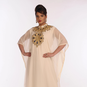 Cream Georgette Embroidered Zari Work Islamic <b>Kaftans</b> - Product Image 1