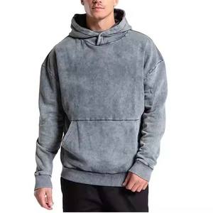 Custom Distressed Sun Faded Hoodie 100% Organic Cotton Heavyweight Acid Wash French Terry Hoodies para hombres - Product Image 1