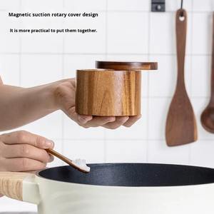 กระปุกเกลือไม้กระถินพร้อมช้อน กล่องใส่เครื่องปรุงรสไม้เนื้อแข็ง กล่องใส่พริกไทย ขวดใส่เครื่องปรุงรสในครัว กล่องเกลือ ขวดเก็บเครื่องปรุงรส - Product Image 4