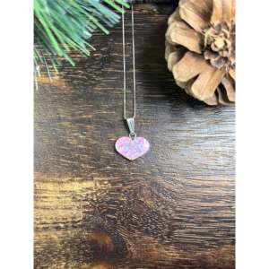 Zuni Handmade Pink <b>Opal</b> (Man-Made) and Sterling Silver Heart Inlay <b>Pendant</b> Fine <b>Pendants</b> & Charms - Product Image 1