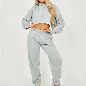 เซ็ตเสื้อสเวตเตอร์ผ้าฝ้ายแบบสั่งตัดของผู้หญิงเสื้อครอปแขนยาวปัก2ชิ้นเสื้อแจ็กเก็ตฤดูหนาวตัวสั้น - Product Image 2