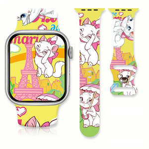 Bracelet réglable Marie Aristochat pour Apple Watch, silicone rose avec breloque en acier doré, bracelet de montre connectée respirant, modèle IWatch - Product Image 4