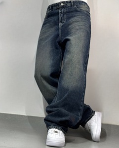 Custom Men's Baggy Pants Son fade Black Washed Custom logo Loose Fit Men Jeans Casual Street Cotton Jeans para hombres - Product Image 1