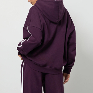 Ensemble de survêtement pour femme à prix avantageux, couleur unie, avec bande latérale, pantalon large à jambe droite / Prix de gros avec logo personnalisé, décontracté - Product Image 5